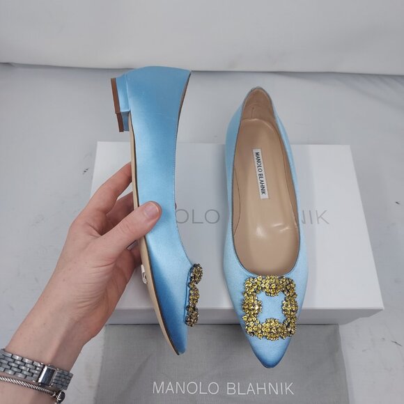 Manolo Blahnik Shoes - Manolo Blahnik Hangisi Crystal Ballet Flat Blue Shoe